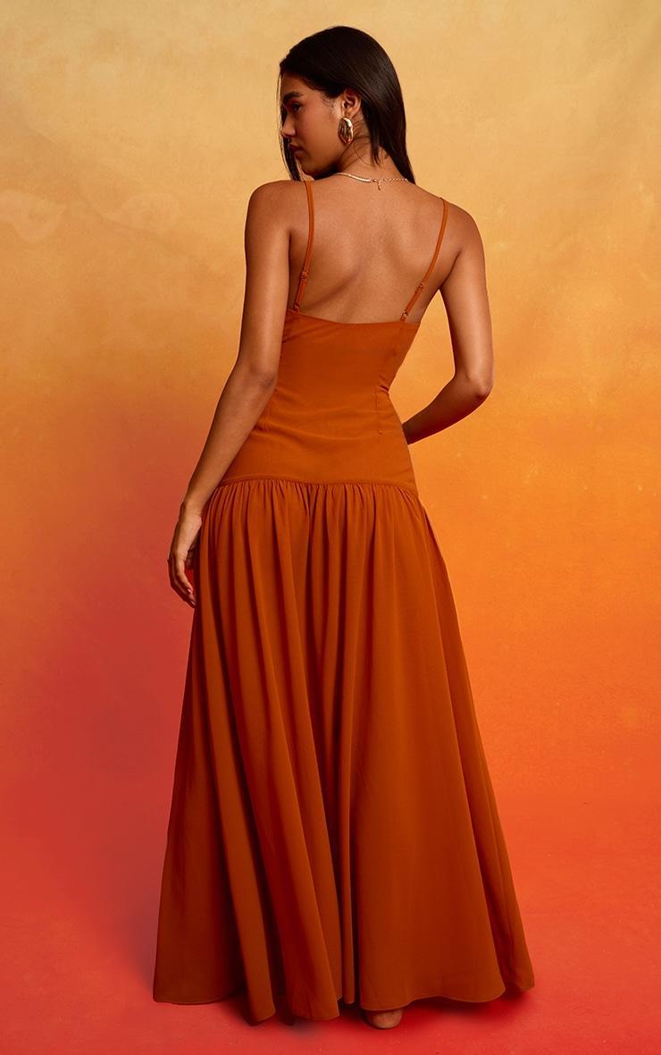 Rust Chiffon Ruched Maxi Beach Dress Product Image