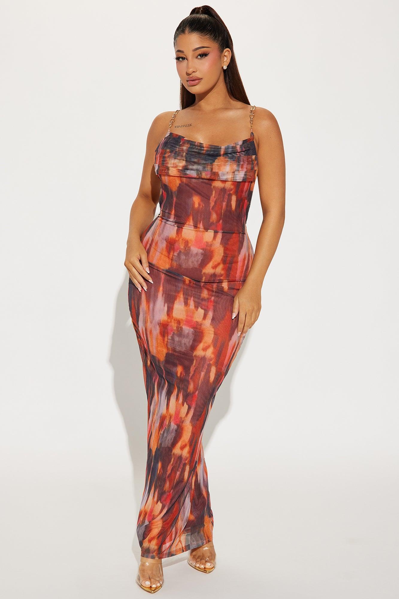 Chain Reaction Mesh Maxi Dress - Rust/combo Product Image