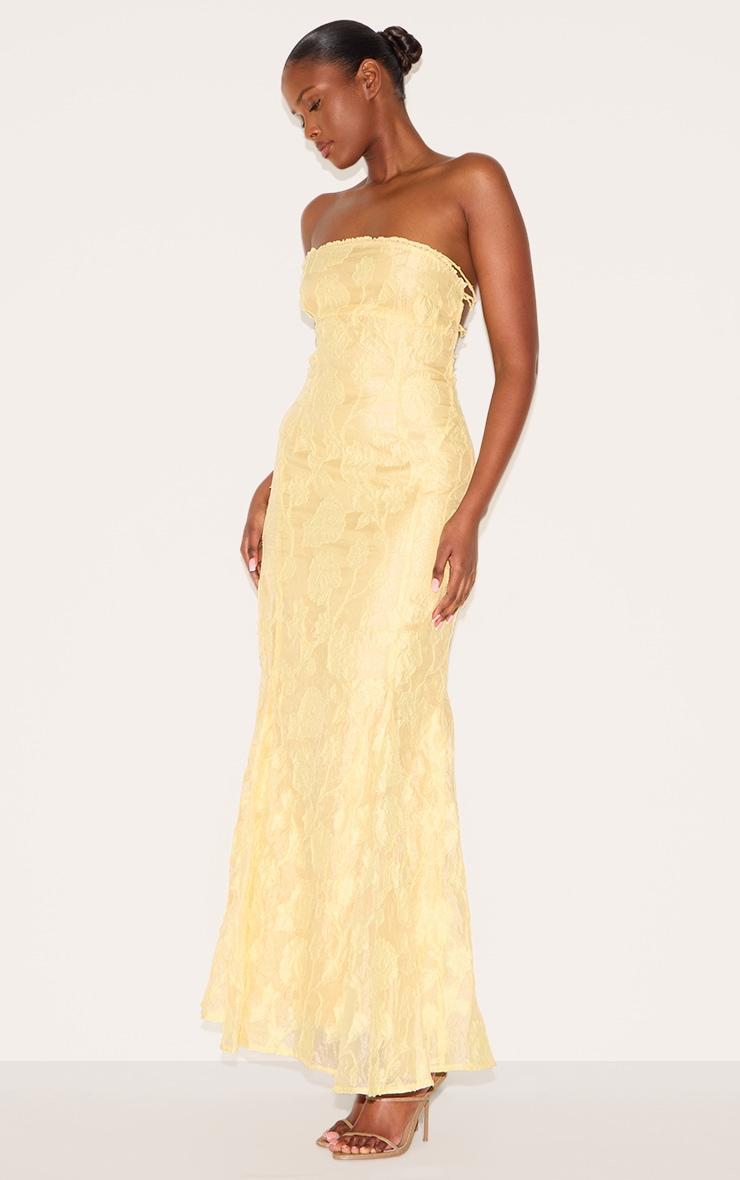 Lemon Textured Lace Up Back Maxi Dress Product Image