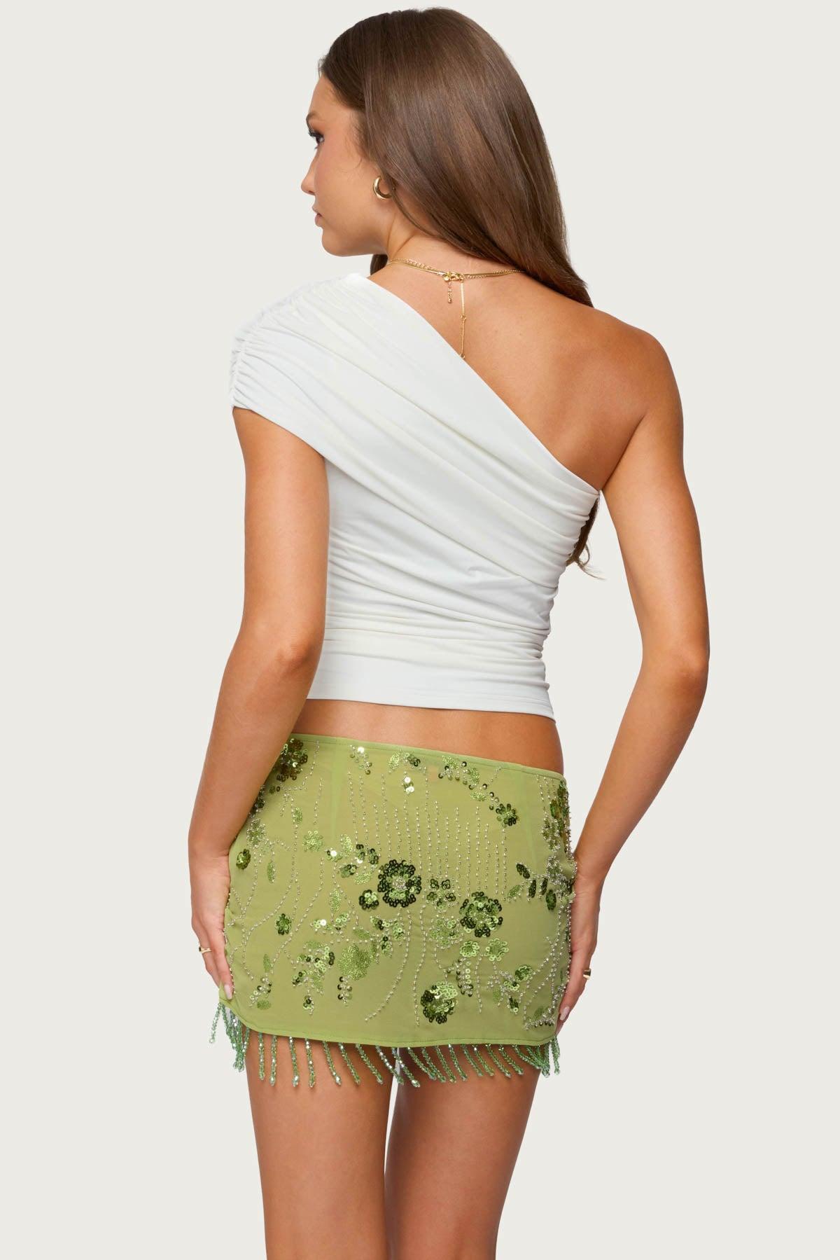 Fold Over Ruched One Shoulder Top Product Image