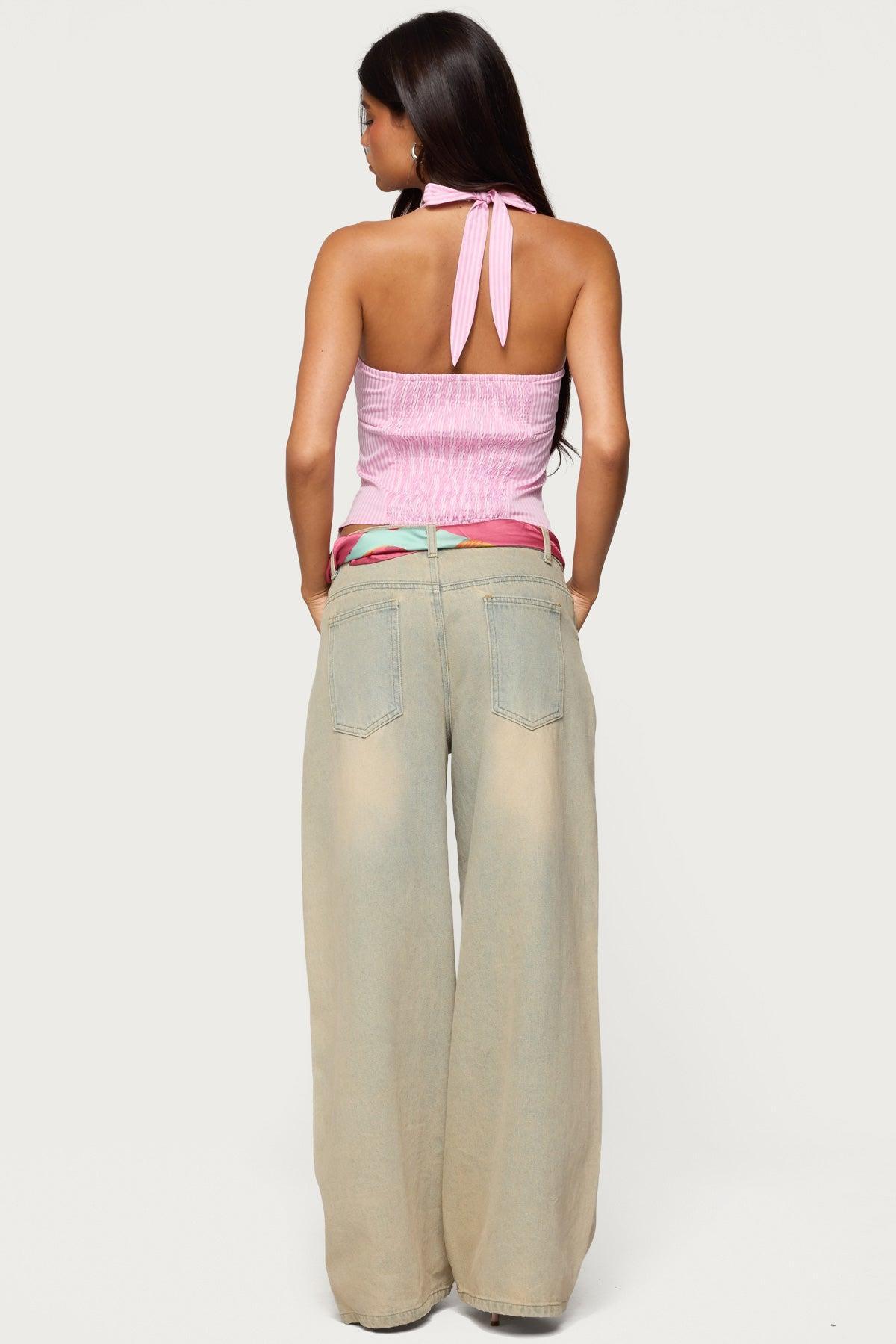 Caitie Striped Buckle Halter Top Product Image