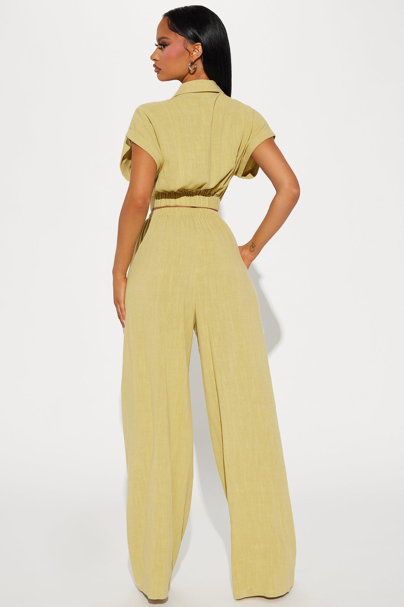 Andrea Linen Pant Set - Chartreuse Product Image