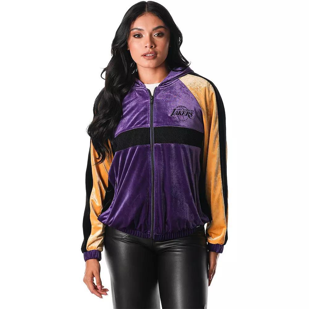 Women's The Wild Collective Purple Los Angeles Lakers Velour Full-Zip Track Jacket Hoodie, Size: Small Product Image