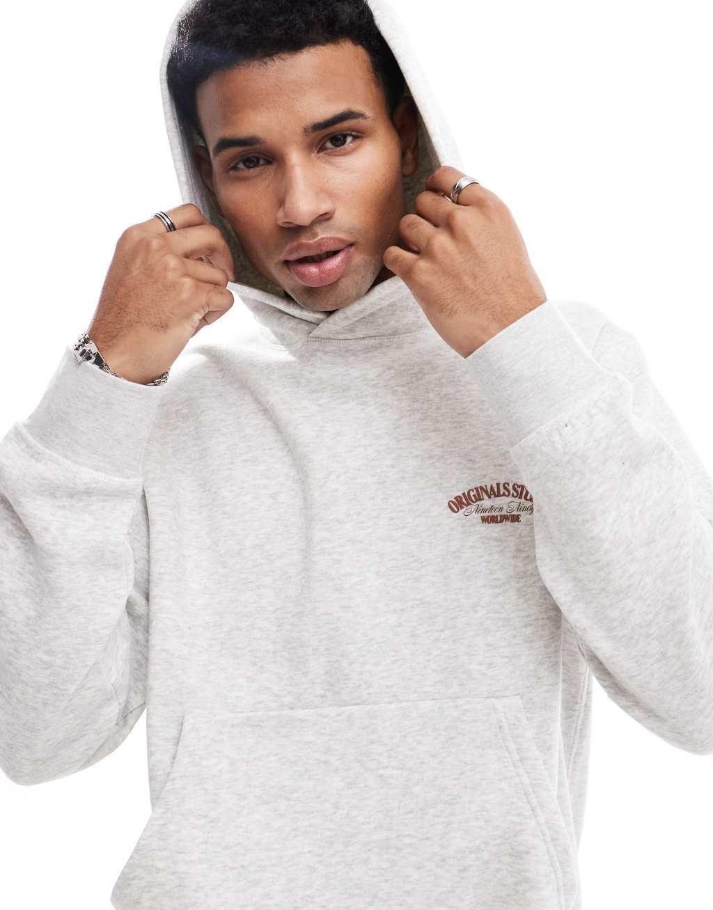 Jack & Jones oversized back print hoodie in light gray Product Image