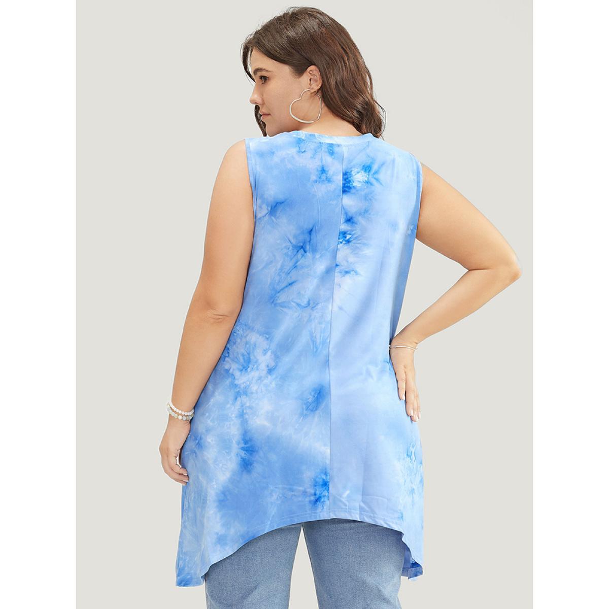 Plus Size Floral & letter Print Asymmetrical Hem Tie Dye Tank Top Women LightBlue Casual Printed Dailywear Tank Tops Camis BloomChic 18-20/2X Product Image
