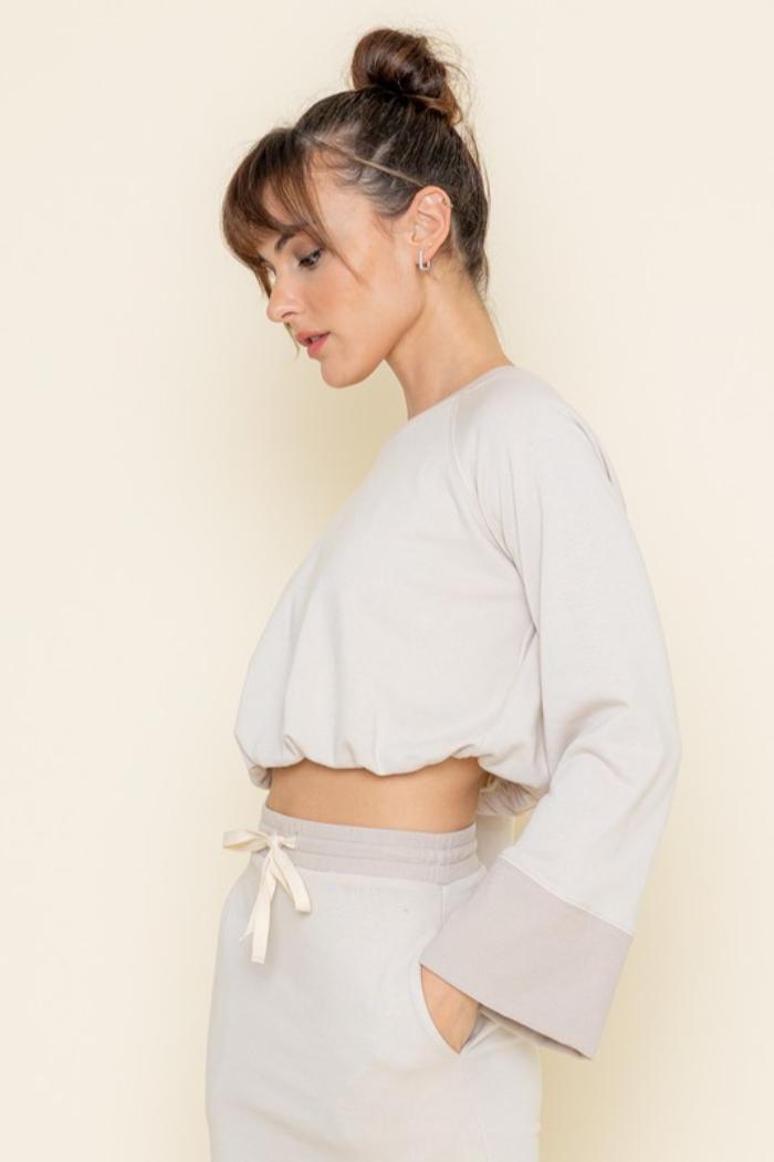 L/S Bubble Hem Crop Top Product Image