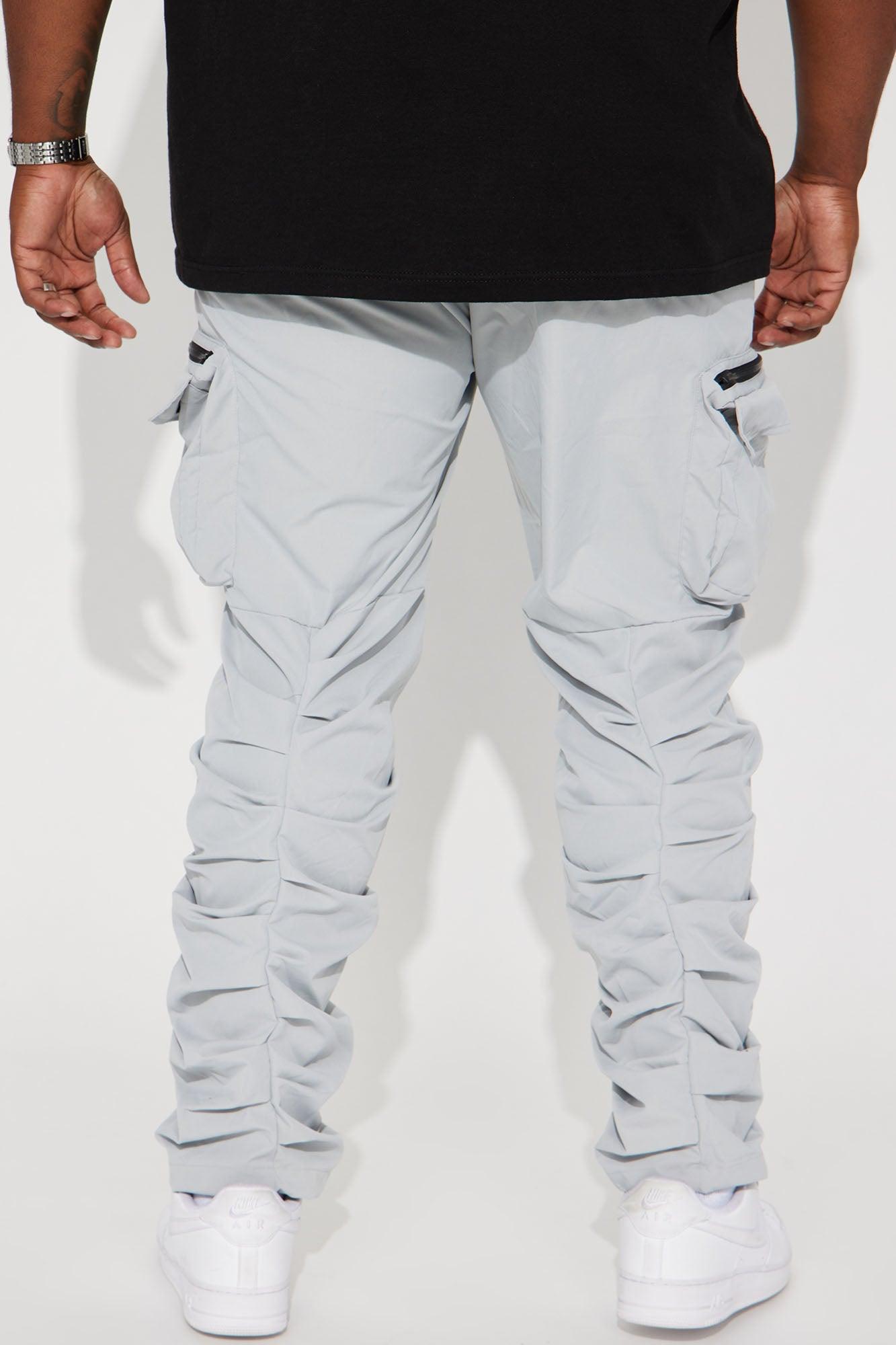 Stacked Ruched Nylon Cargo Pants - Grey Product Image