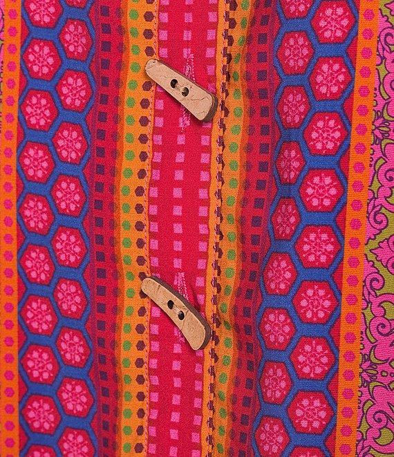 Ali Miles Woven Printed Wire Neck 3/4 Roll-Tab Sleeve Button Front Tunic Product Image