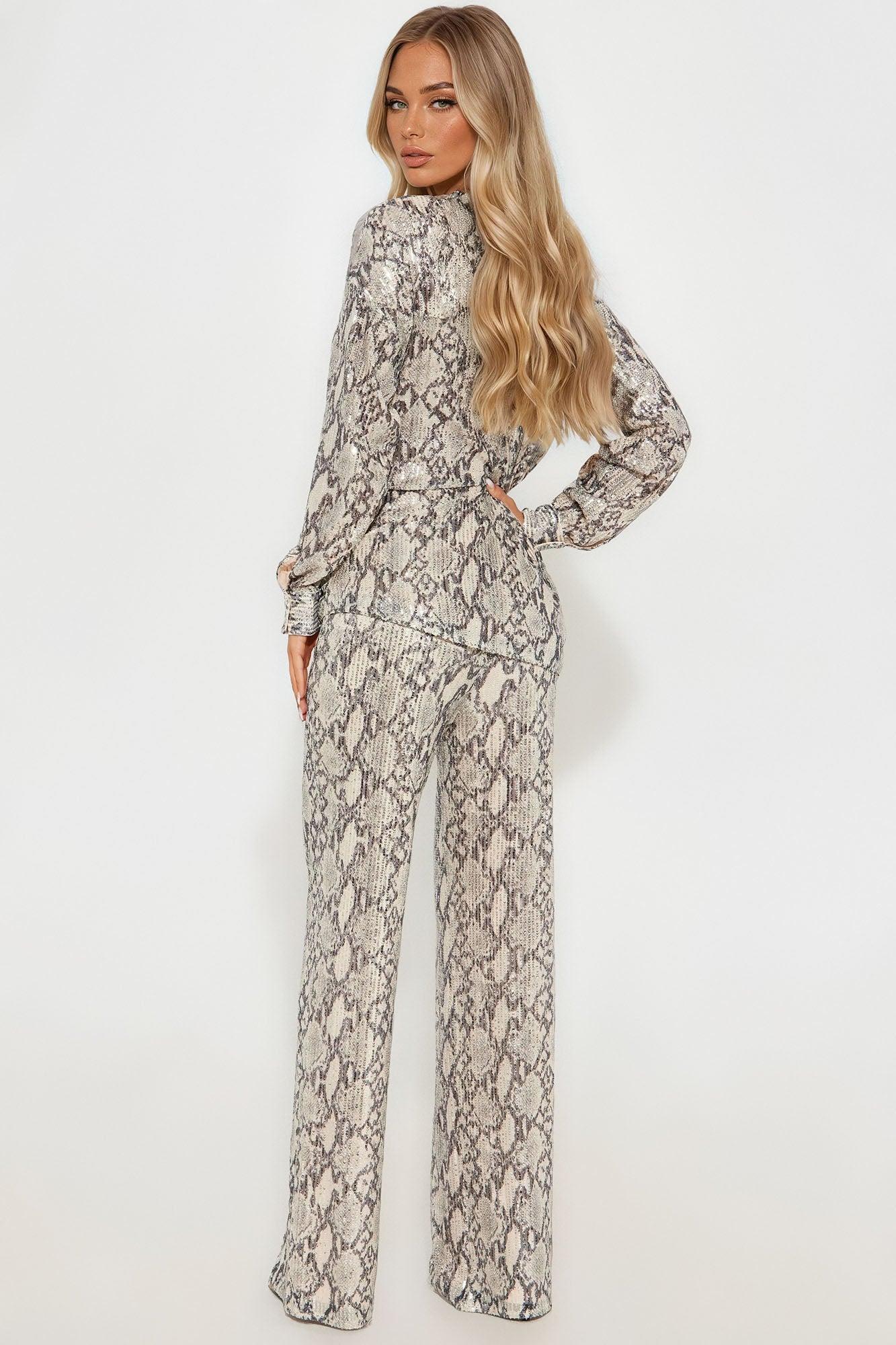 Snakebite Sequin Pant Set - Nude/combo Female Product Image