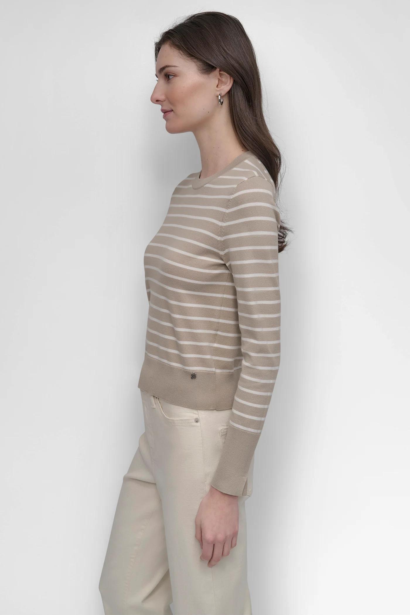 CREW NECK LONG SLEEVE STRIPE TOP Product Image