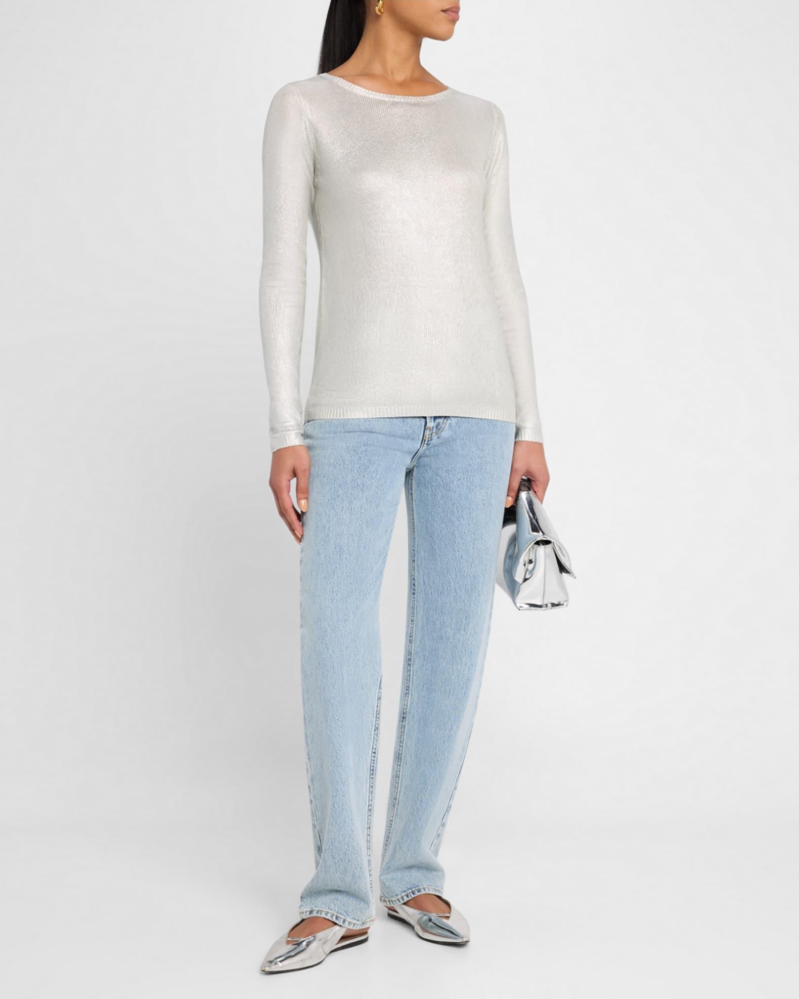 Scoop-Neck Metallic Silk Knit Pullover Product Image