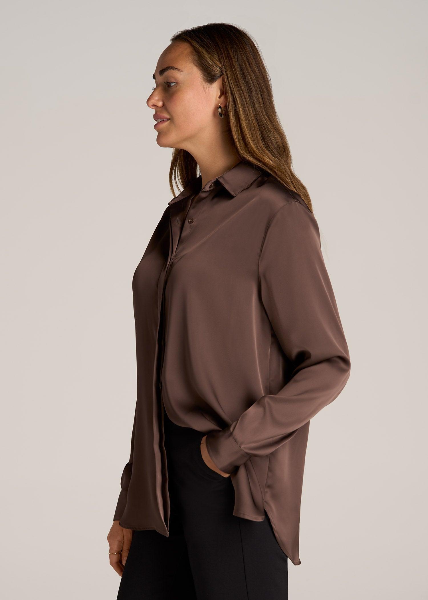 Relaxed Button-Up Blouse for Tall Women in Chocolate Mocha Female Product Image