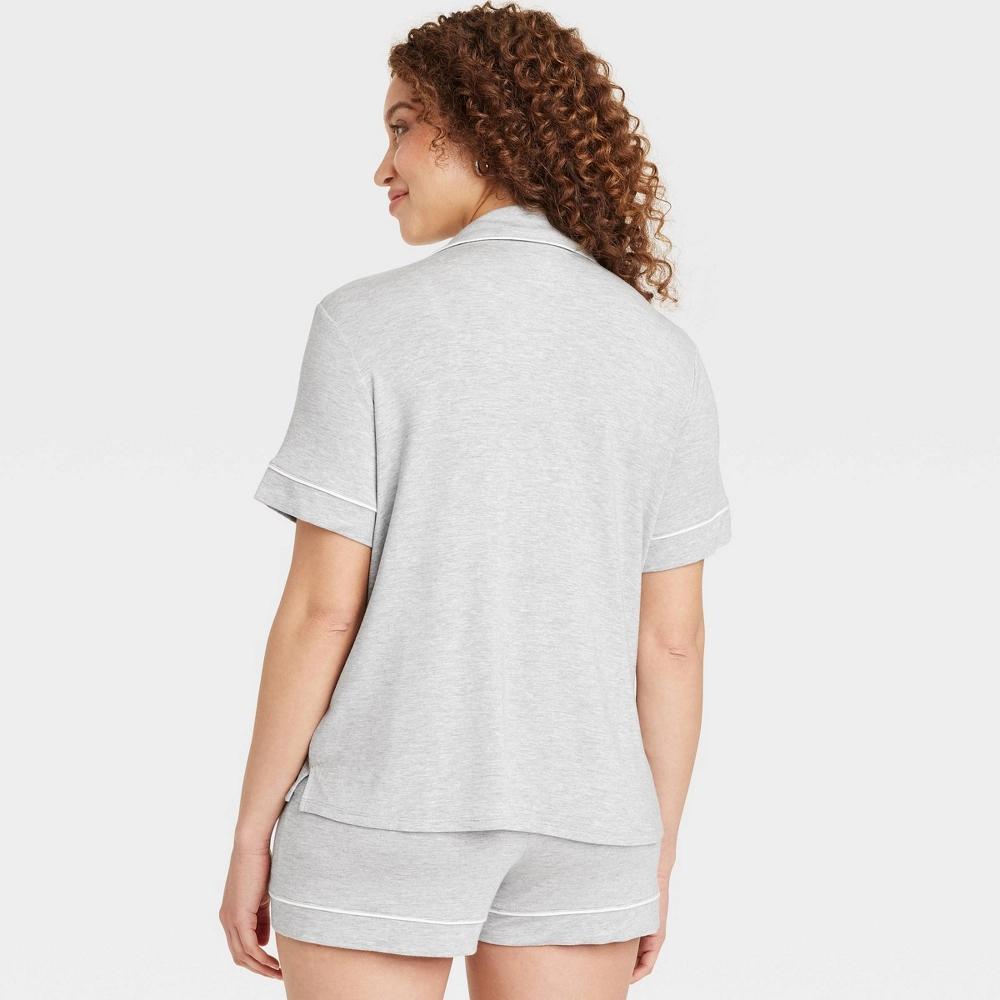 Womens Cloud Knit Short Sleeve Notch Collar Top and Shorts Pajama Set - Auden Heathered M Product Image