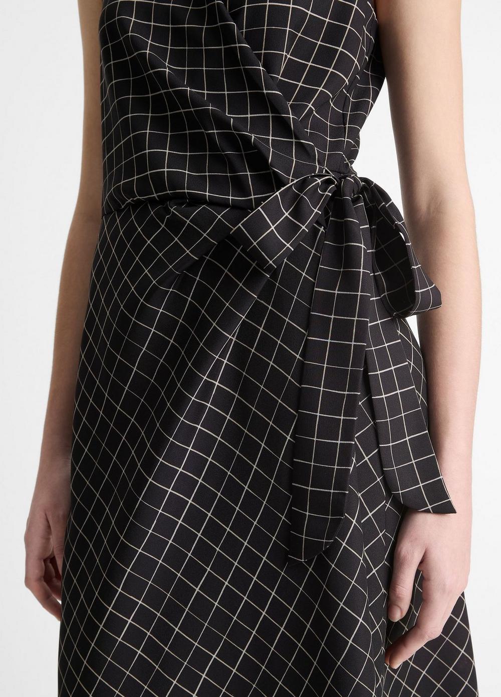 Trellis Plaid Draped Sleeveless Wrap Dress Product Image