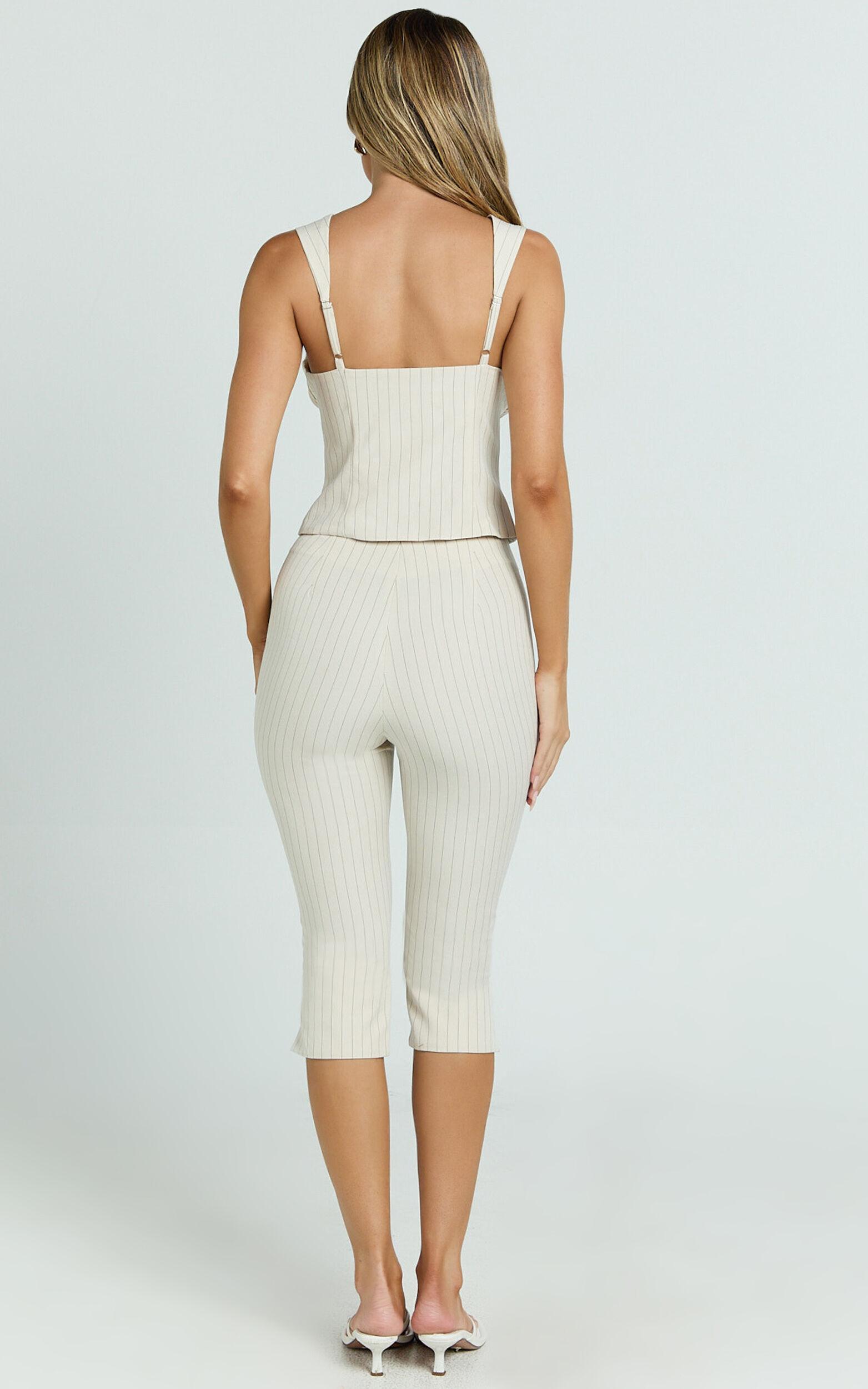 Susannah Pants - Pinstripe Fitted Split Leg Capri Pants in Cream Product Image