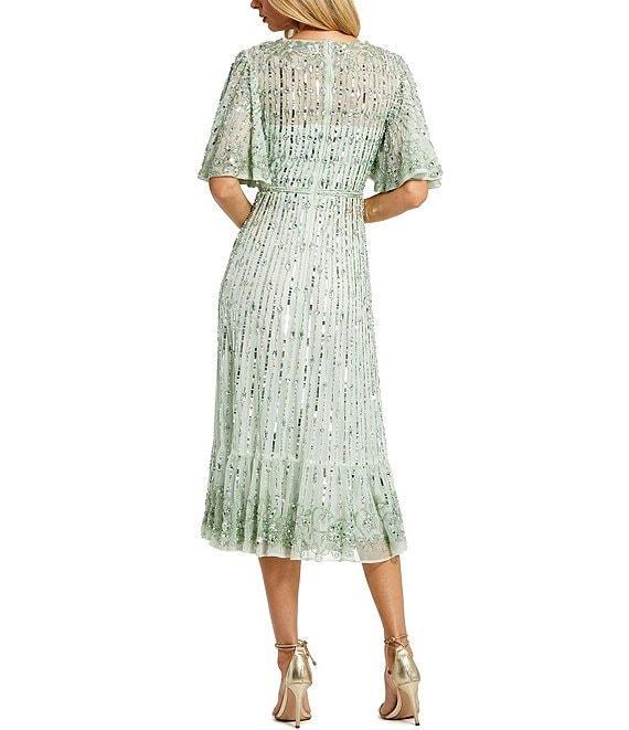 Mac Duggal Sequin Crew Neck Short Flutter Sleeve Midi Dress Product Image