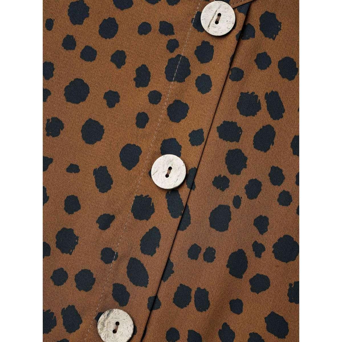 Plus Size Leopard Print Button Placket Midi Dress Browncoffeecolor Women Casual Button V-neck Half Sleeve Curvy BloomChic 14-16/1X Product Image