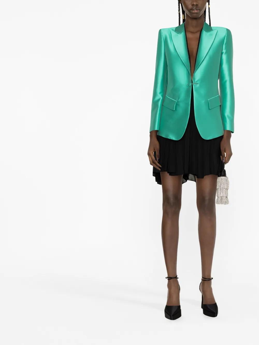 ALBERTA FERRETTI Single Breast Satin Blazer Jacket In Green Product Image