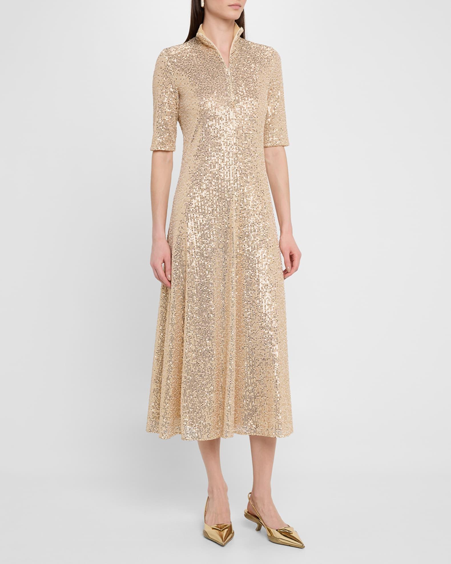 Zip-Up Sequined Midi Dress Product Image