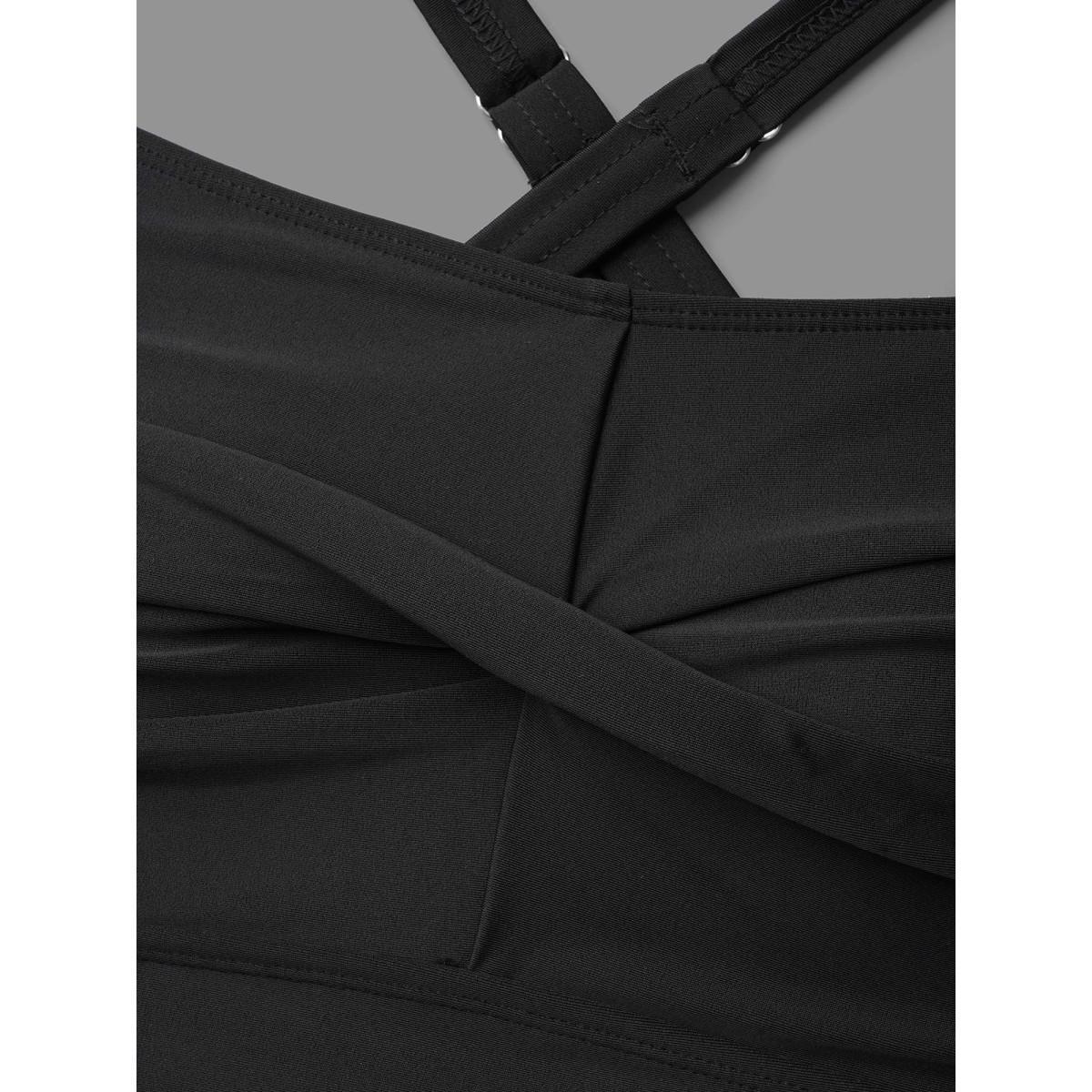 Plus Size Twist-Front Waist Cinched One-Piece Swimsuit Women's Swimwear Black Beach Twist Curve Bathing Suits High stretch One Pieces BloomChic 12/L Product Image