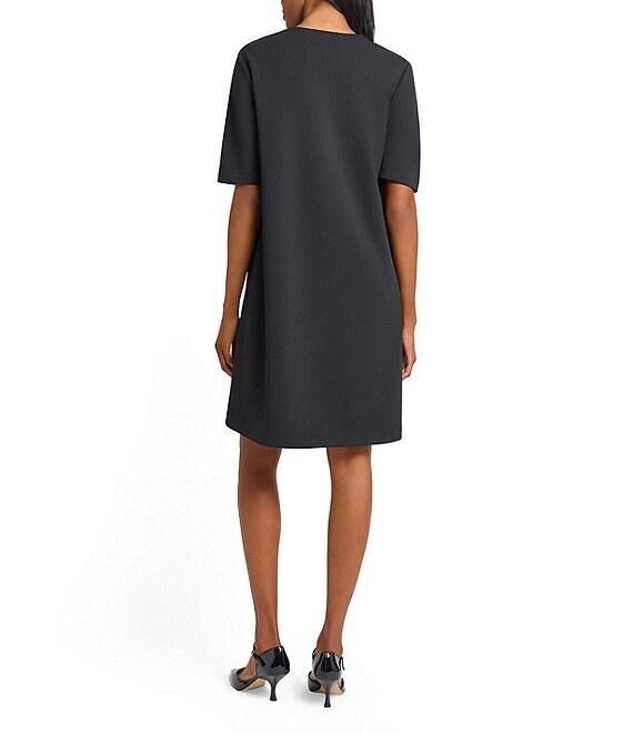 Ming Wang Stretch Crepe Split V-Neck Short Sleeve A-Line Dress Product Image