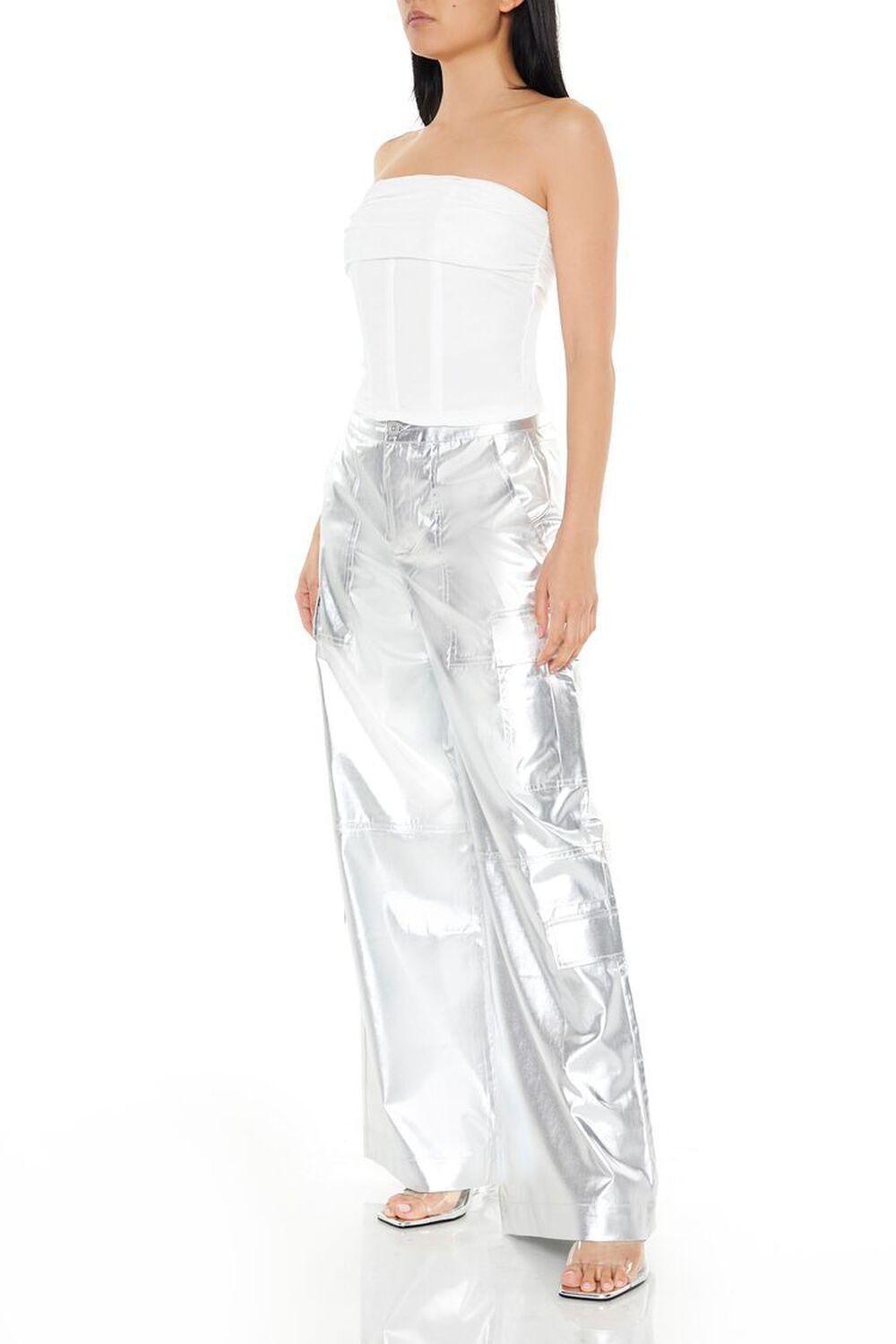 Satin Metallic Cargo Pants | Forever 21 Product Image