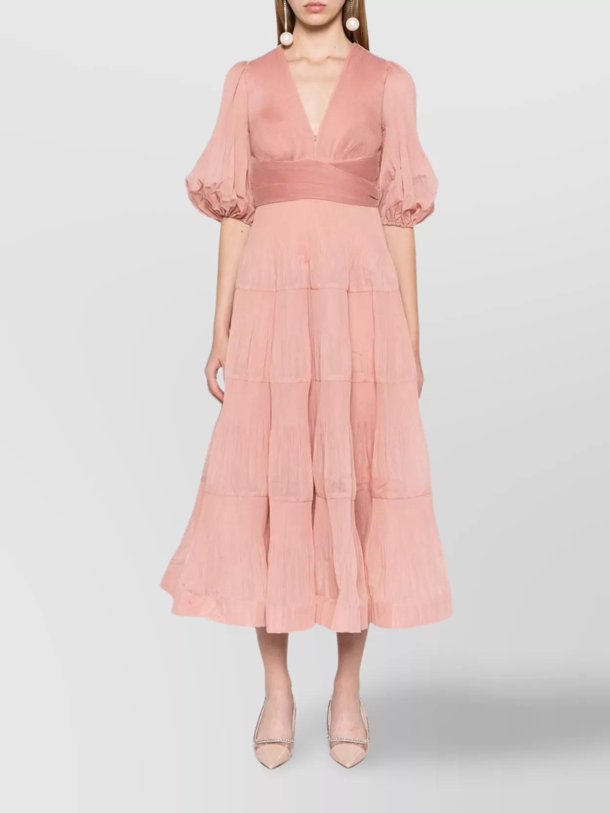 ZIMMERMANN Pleated Midi Dress Crinoline Hem In Pink Product Image