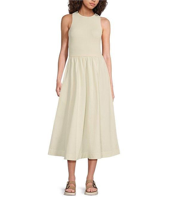 Every Mixed Media Round Neck Sleeveless Midi A-Line Dress Product Image