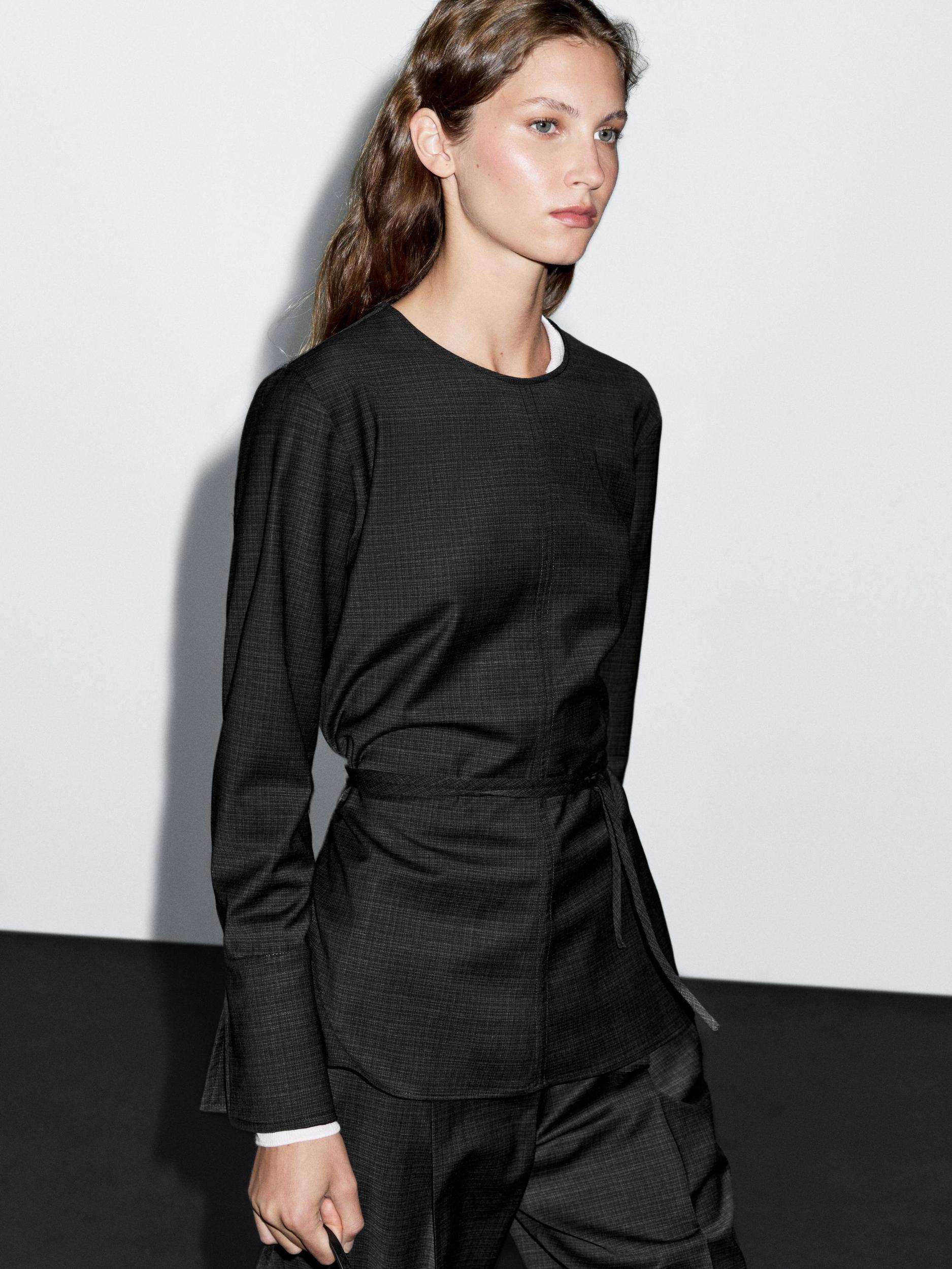 Wool blend blouse with belt Product Image