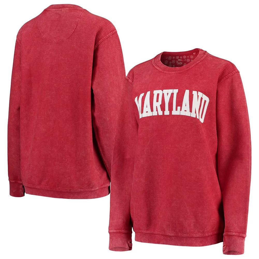 Women's Pressbox Red Maryland Terrapins Comfy Cord Vintage Wash Basic Arch Pullover Sweatshirt,  Product Image