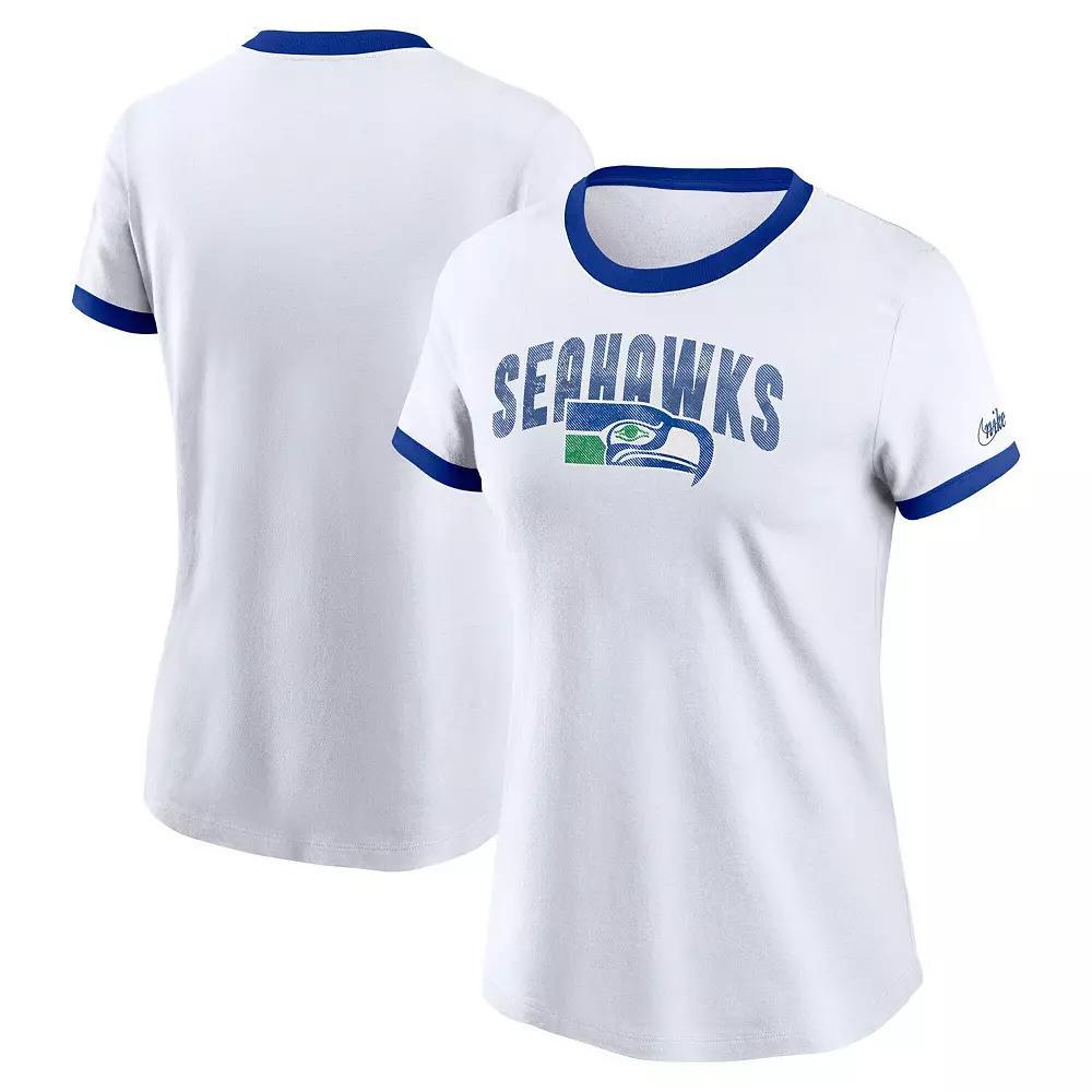 Women's Nike White Seattle Seahawks Rewind Ringer Distressed Tri-Blend T-Shirt, Size: XS Product Image