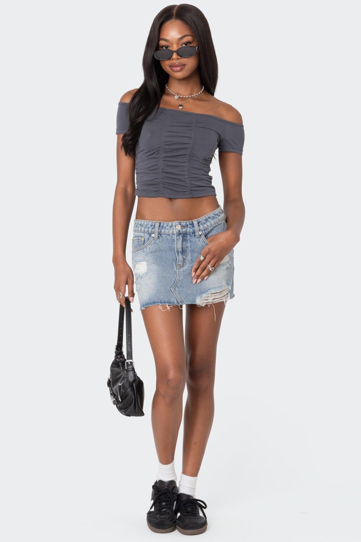 Triple Ruched Off Shoulder Top Product Image