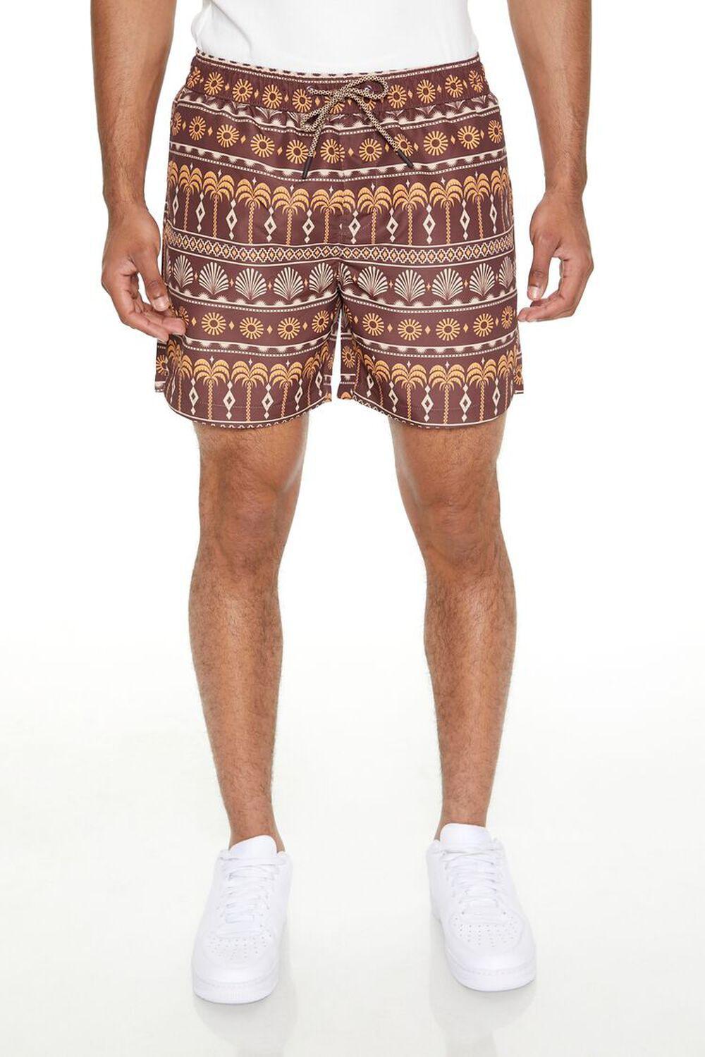 Geo Palm Tree Print Swim Trunks | Forever 21 Product Image