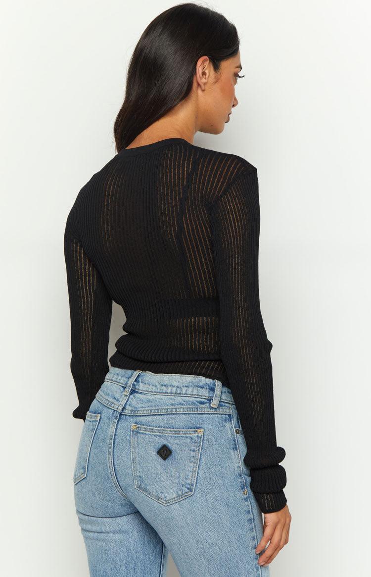 Gems Black Sheer Knit Long Sleeve Top Product Image