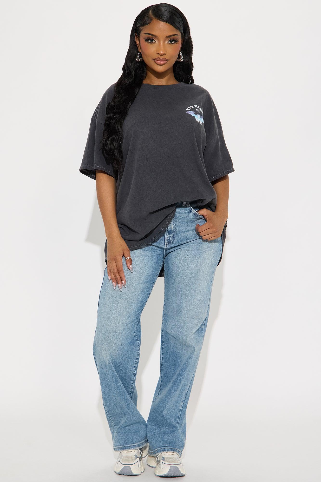 Bad Habits Washed Oversized Tee - Charcoal Female Product Image