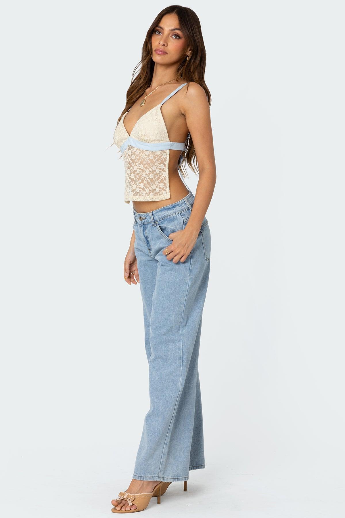 Sheer Lace Open Back Tank Top Product Image