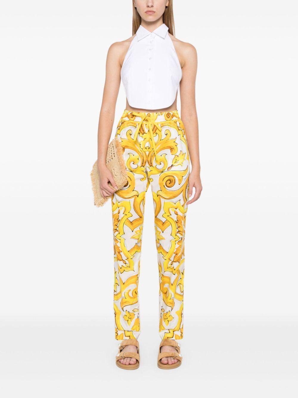 DOLCE & GABBANA Majolica High-rise Cotton Straight Pants In Yellow Product Image