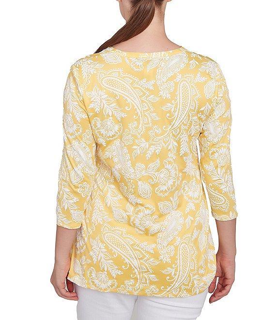 Ruby Rd. Jacobean Paisley Puff Split V-Neck 3/4 Sleeve Top Product Image
