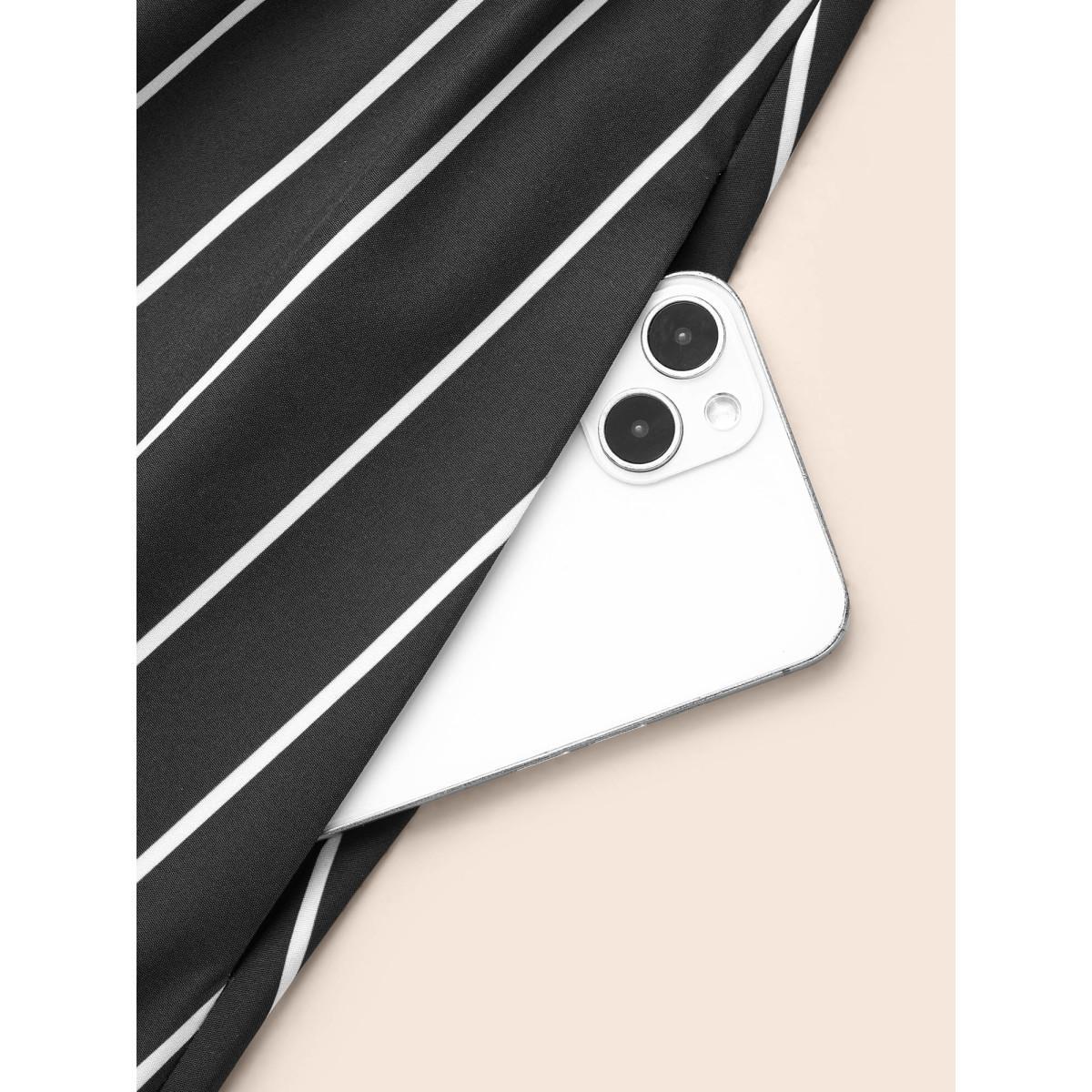 Plus Size Striped Flutter Sleeve Midi Dress Black Women At the Office Ruffles Round Neck Elbow-length sleeve Curvy BloomChic 14-16/1X Product Image