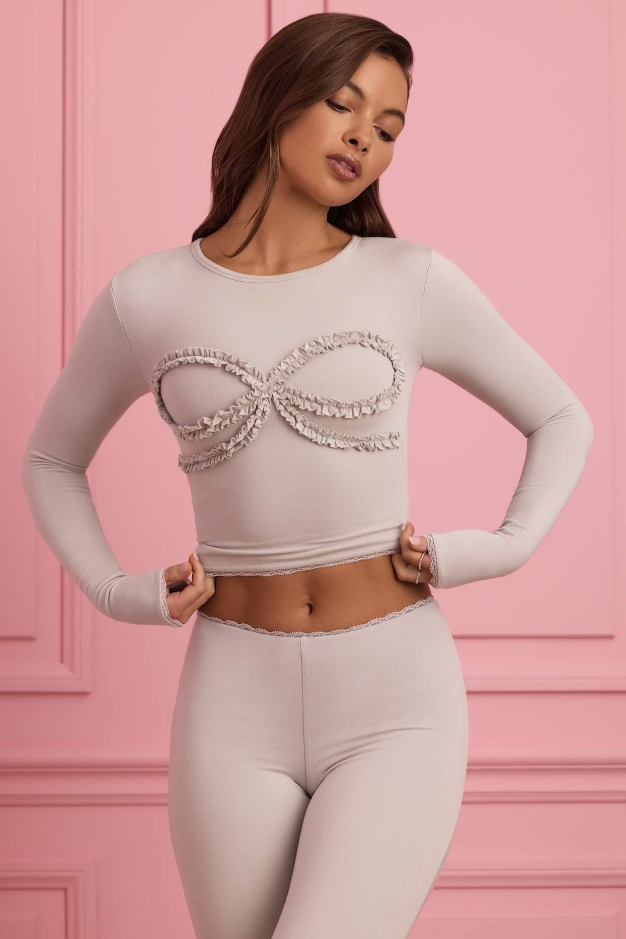 Lace-Trim Appliqué Pyjama Top in Cloud Grey Female Product Image