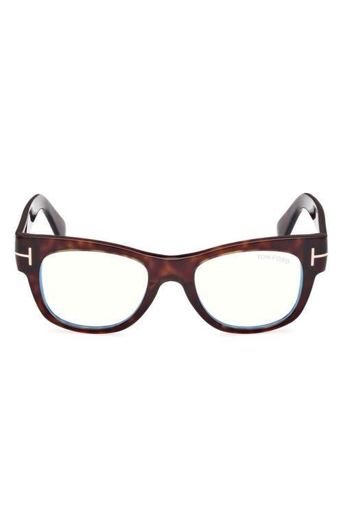 TOM FORD 52mm Round Blue Light Blocking Optical Glasses In Havana Eco/blue Block Product Image