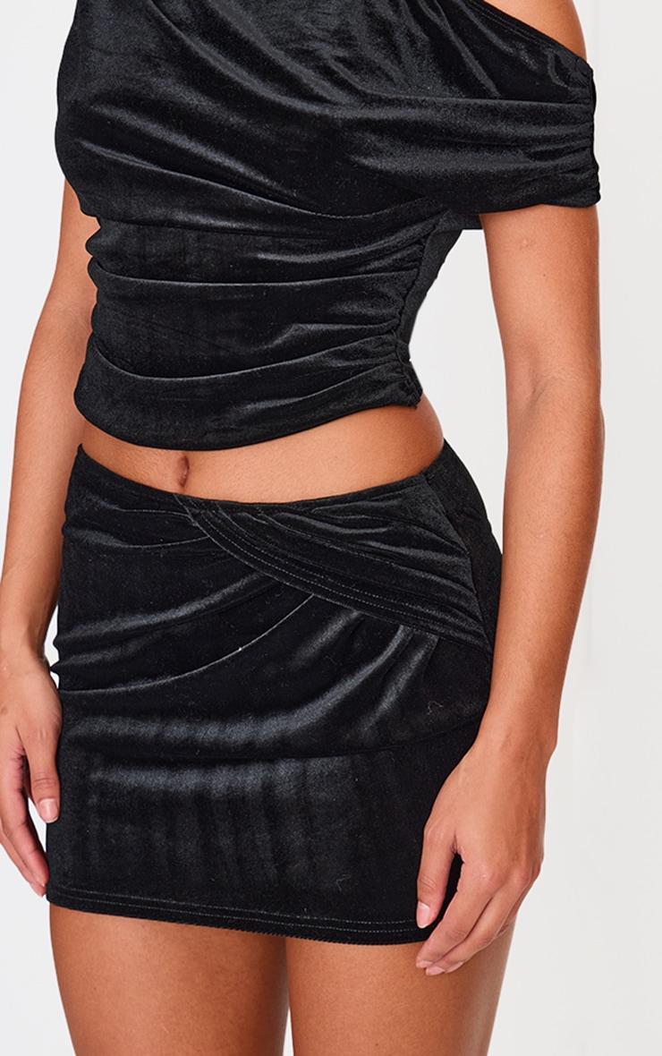 Black Velvet Wrap Detail Mini Skirt Product Image