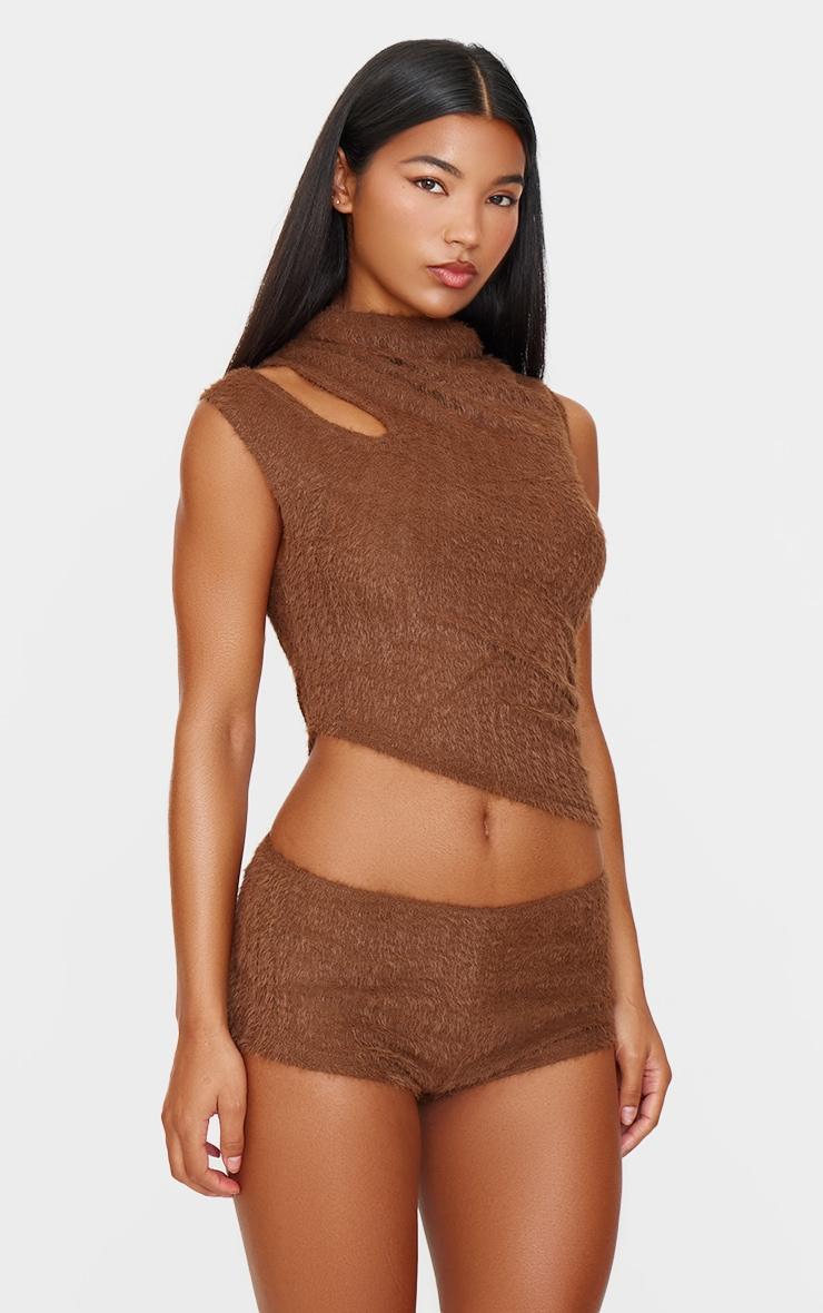 Brown Faux Fur Textured Romper Product Image