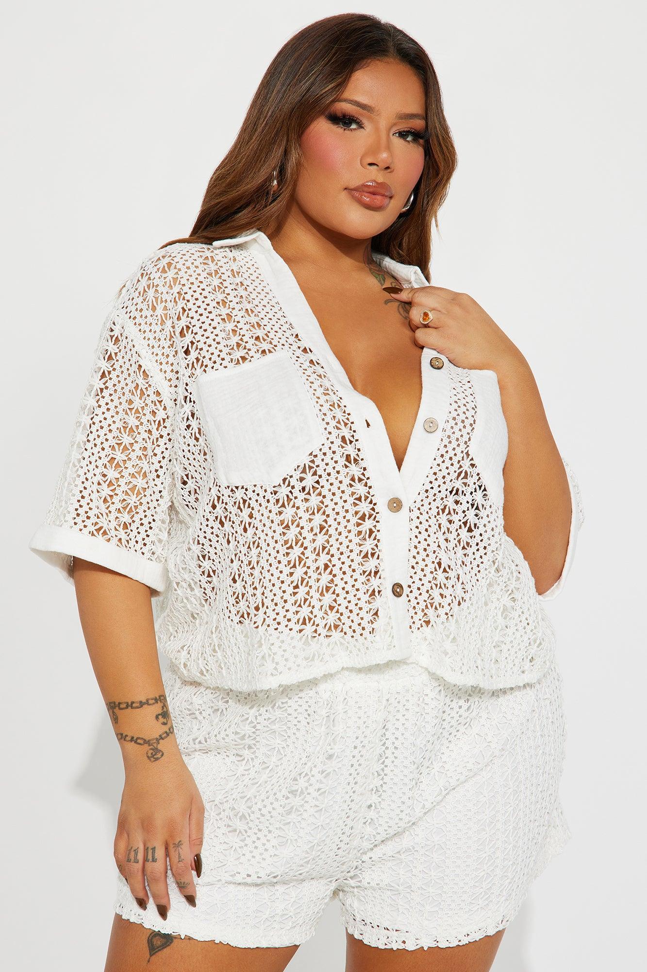 Meet At Dawn Crochet Short Set - White Product Image