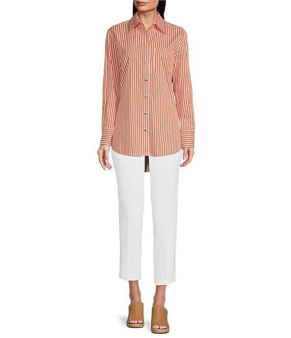 Jude Connally Kimber Cotton Stripe Point Collar Curved High-Low Long Sleeve Button-Front Shirt Product Image