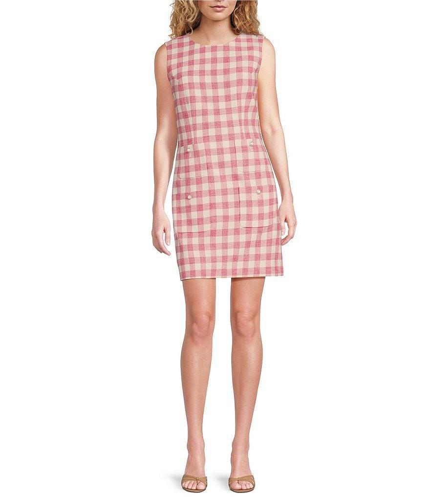 Tara Jarmon Russel Woven Gingham Round Neck Sleeveless A-Line Dress Product Image