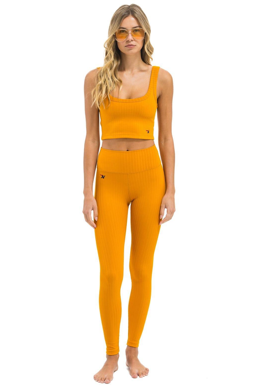 WIDE RIB FULL LENGTH HI-RISE LEGGINGS - GOLD Female Product Image