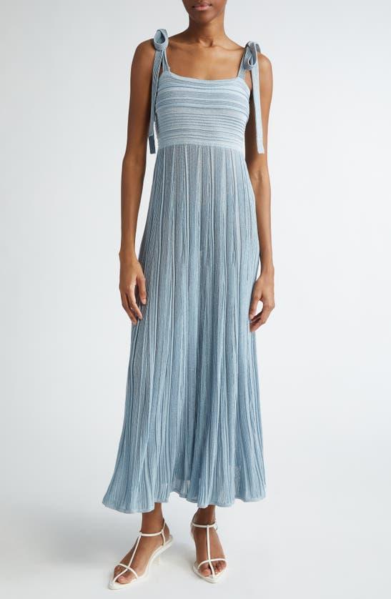 ZIMMERMANN Waverly Pleated Metallic Knit Maxi Dress In Blue Product Image