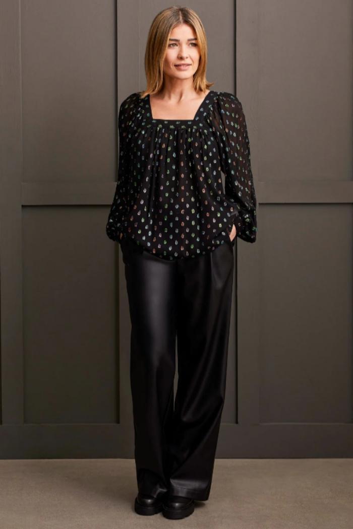 Shiny Square Neck Lined Blouse Product Image