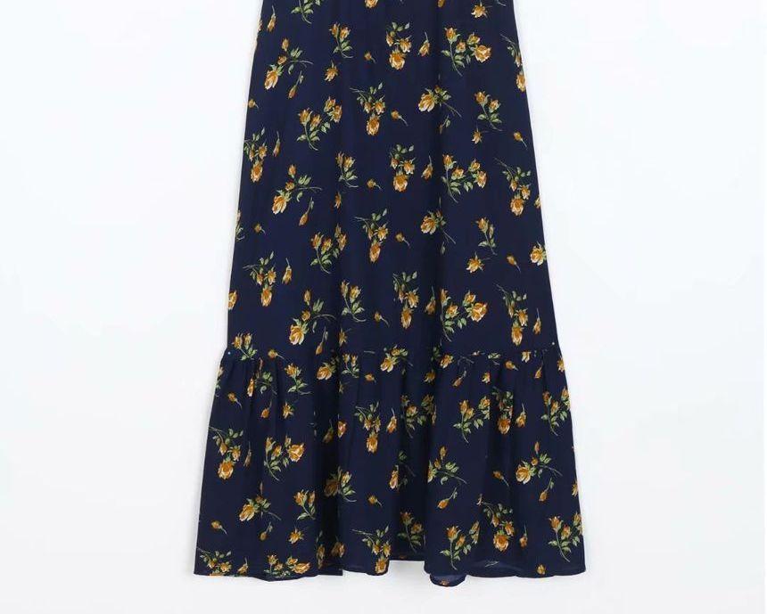 Tie Shoulder Floral Print Midi A-Line Dress Product Image